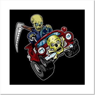 Grim reaper in a custom Hot rod Posters and Art